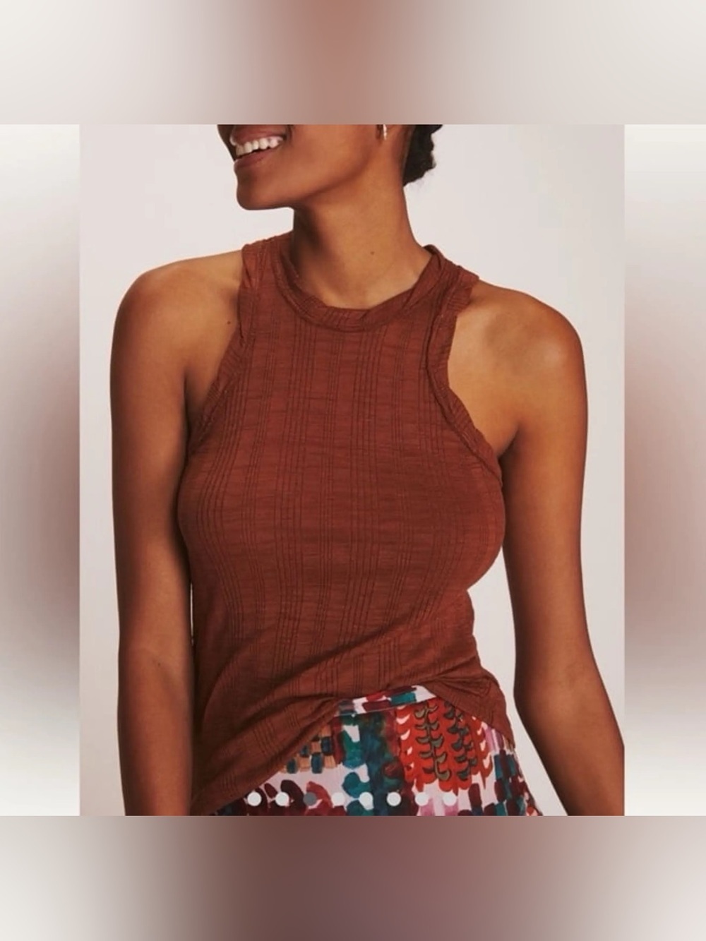 Pilcro | Ribbed Cotton Modal Casual Tank Top in Rust Brown